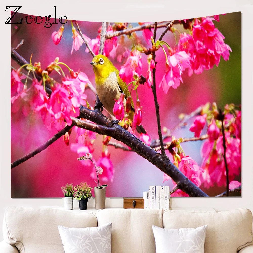 

Настенный подвесной гобелен с изображением птиц, пейзаж, живописная гобелен с изображением деревьев скатерть, коврик, водонепроницаемый де...