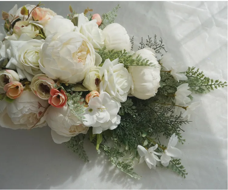 

Modest Country Wedding Bouquet Artificial Ivory Pink Peony Holding Flowers for Bridal Romantic Bouquet Bridesmaid