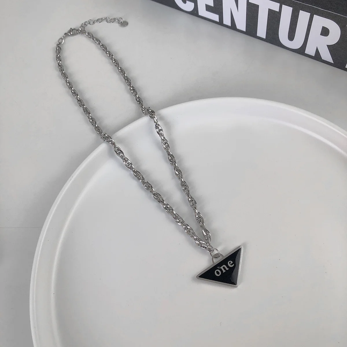 

Trendy Black Triangle Letter Pendant Necklace for Women Stainless Steel Jewelry Thick Chain Choker Necklace Party Gifts