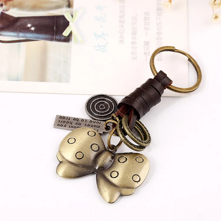 

WANGAIYAO new accessories retro woven leather keychain simple butterfly pendant key pendant