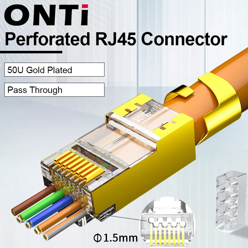 ONTi 10/50/100 шт CAT5E CAT6 CAT7 разъем RJ45 разъем 50U позолоченный сквозной Сетевой Кабель модульный 8P8C разъем