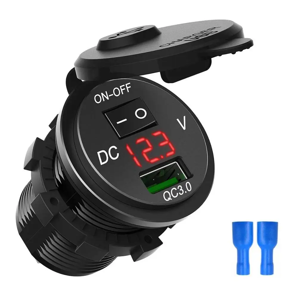 RED Usb зарядное устройство для мотоцикла Quick Charge 3,0 USB гнездо автомобильного зарядного устройства мобильного телефона держатель с Зарядное устройство Дисплей переключатель вольтметра для автомобиля moto - Цвет: RED
