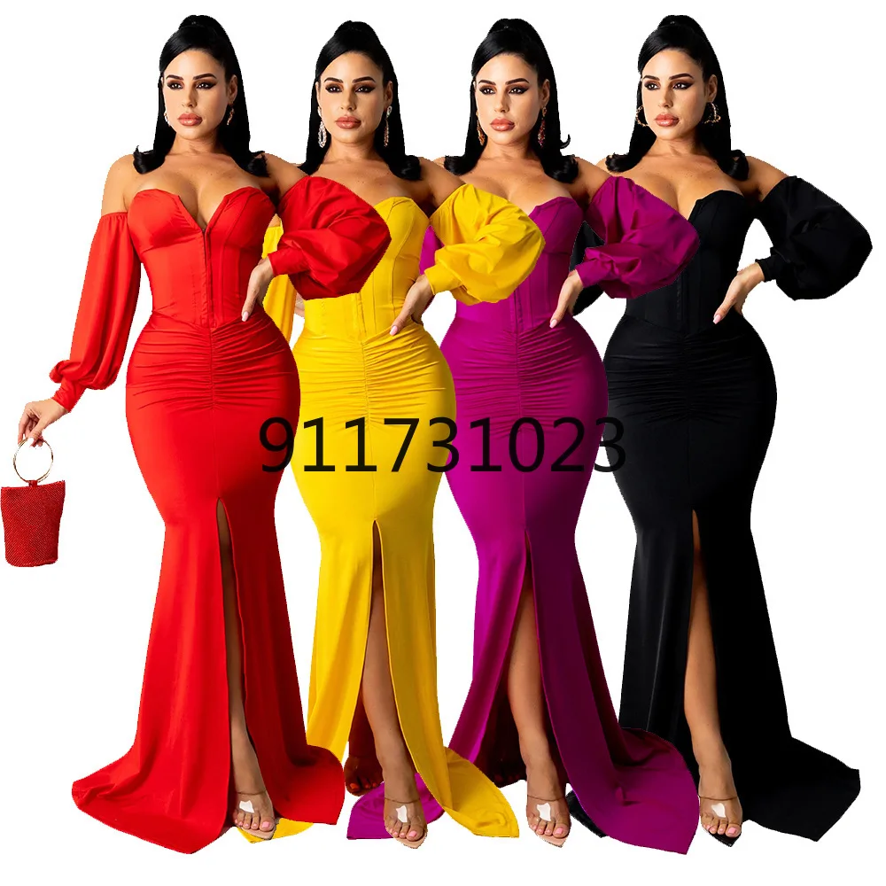 African Dresses for Women Spring and Autumn Long Sleeve Solid Color Dress Maxi Clothes | Тематическая одежда и униформа