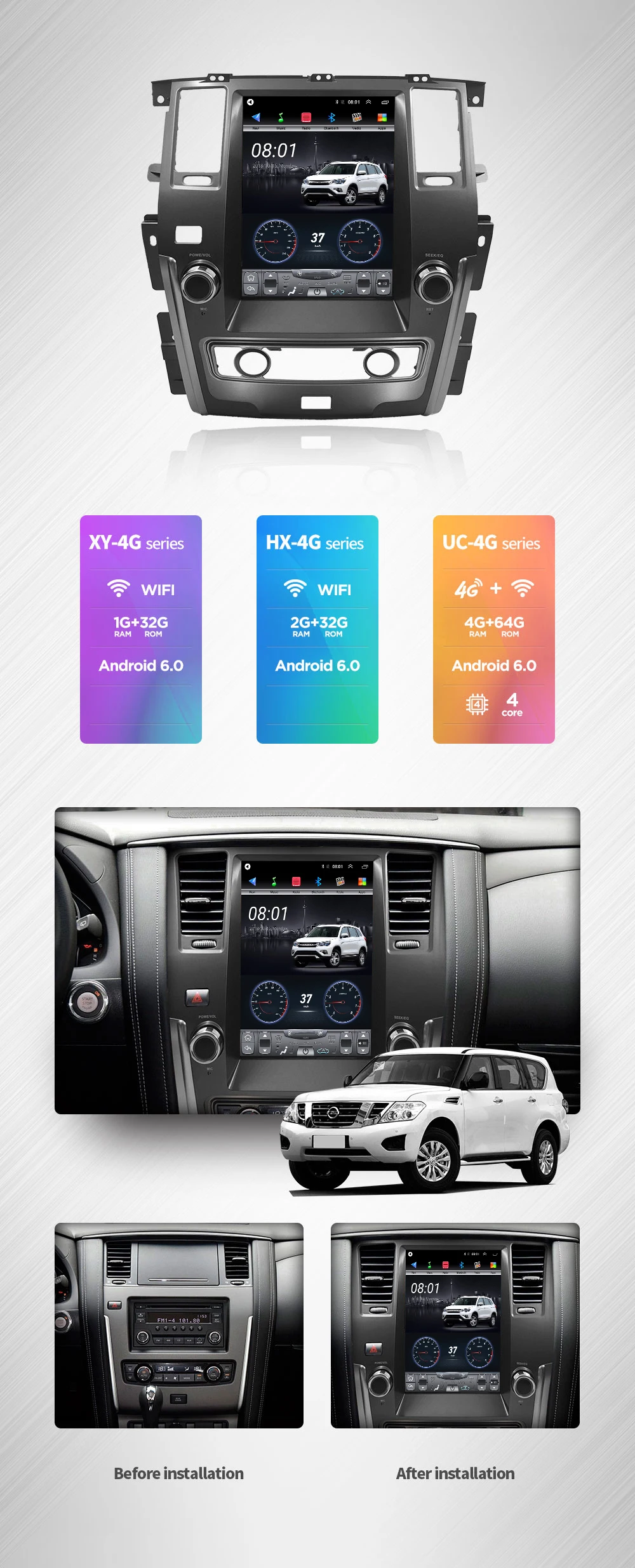 64G rom вертикальный экран android gps Мультимедиа Видео Радио плеер в тире для Nissan Patrol лет автомобиля navigaton стерео