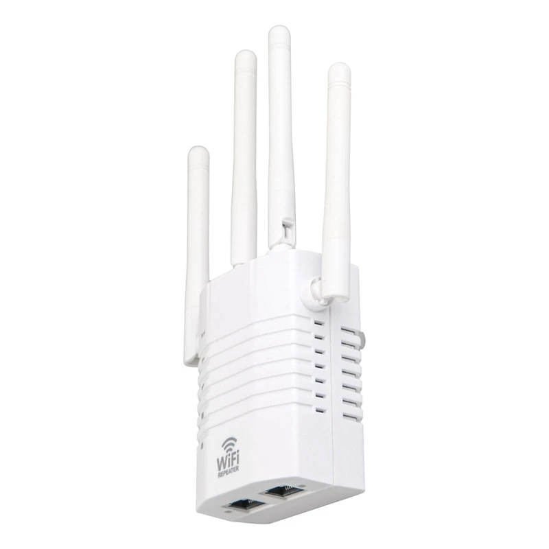 

Internet Booster 1200Mbps 2.4GHz & 5GHz WiFi Dual Band WiFi Repeater with 4 External Antennas for All Routers US Plug