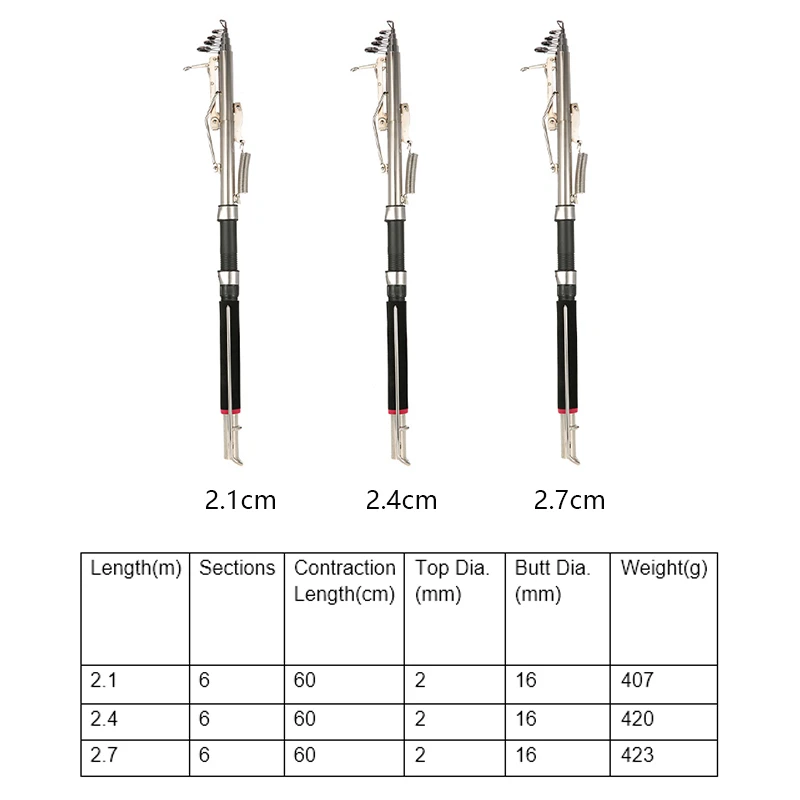 

Automatic Fishing Rod High Quality Fish Pole 63cm 2.1m 2.4m 2.7m Sea River Lake Stainless Steel Fishing Rod spinning telescopic
