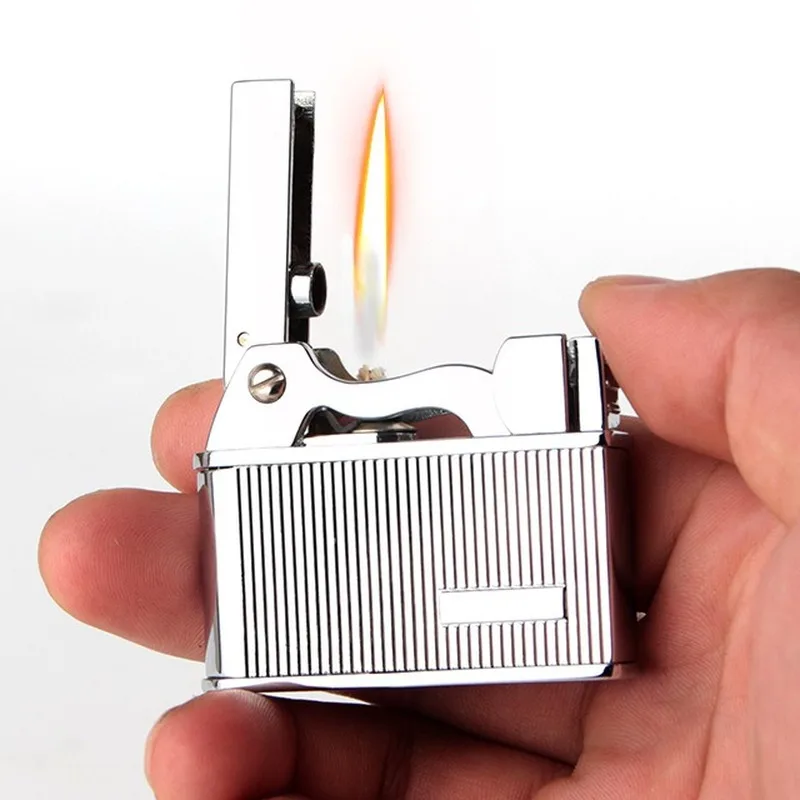 

Retro Kerosene Flint Lighter Metal Grinding Wheel Single Flame Lighters Cigarette Cigar Accessories Men's Smoking Gadget Gift