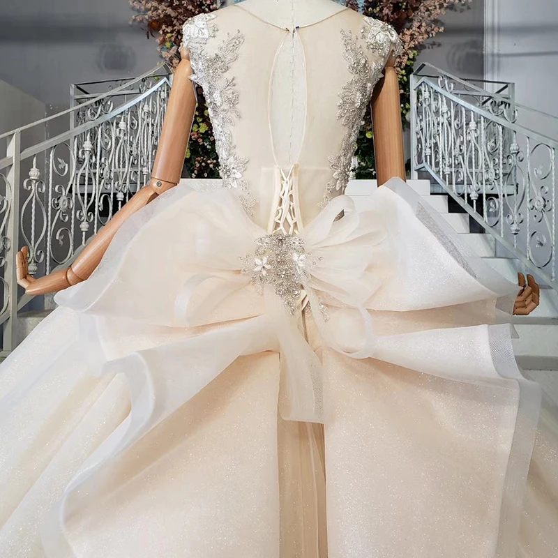 HTL970 Бальные Свадебные платья с оборками со шлейфом и круглым вырезом без рукавов