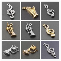5 pcslot golden silver color musical note instrument charms for jewelry making bulk rhinestone materials handmade accessories