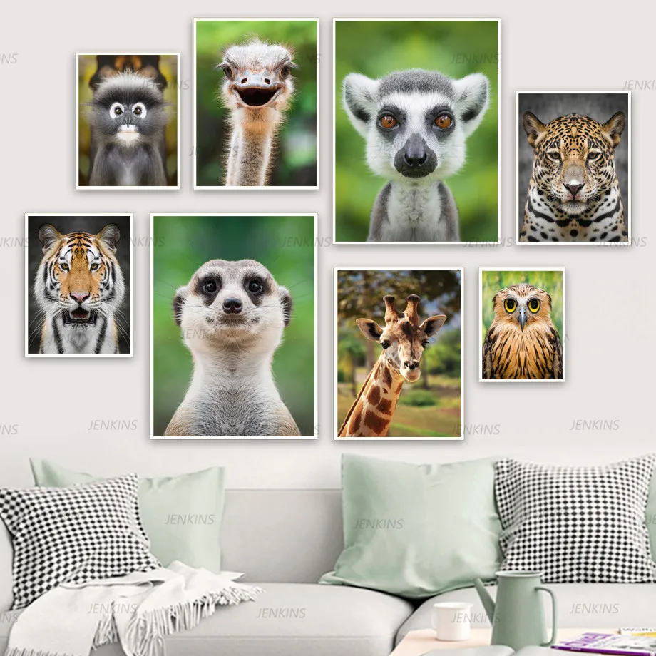 

Canvas Painting Tiger Nordic Giraffe Ostrich Owl Animals Leopard Wall Art Posters and Prints Wall Pictures for Living Room Decor