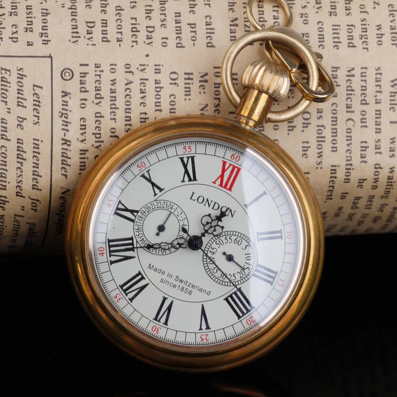 Механические карманные часы London Coverless Steampunk с цепью мужские и женские бронзовые