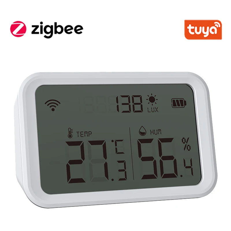 

Датчик влажности и температуры Tuya Zigbee, детектор люкс с ЖК-экраном, работает с Google Assistant и Tuya Zigbee Hub