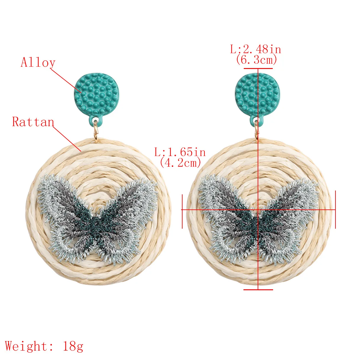 

Summer Bohemia Rattan Weave Round Dangle Earrings For Women 2020 Fashion Geometric Lace Butterfly Statement Drop Earring bijoux
