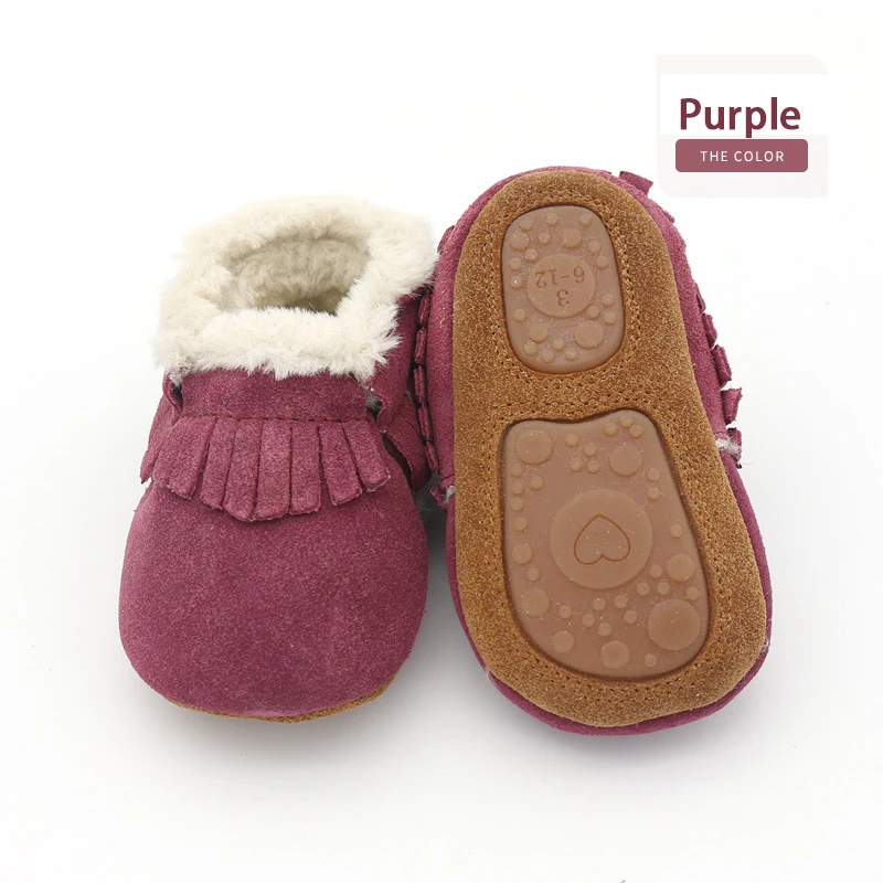 Fringe Purple Новинка года; зимняя детская обувь для маленьких девочек и мальчиков; детские мокасины из натуральной кожи с резиновой нескользящей подошвой - Цвет: Fringe Purple