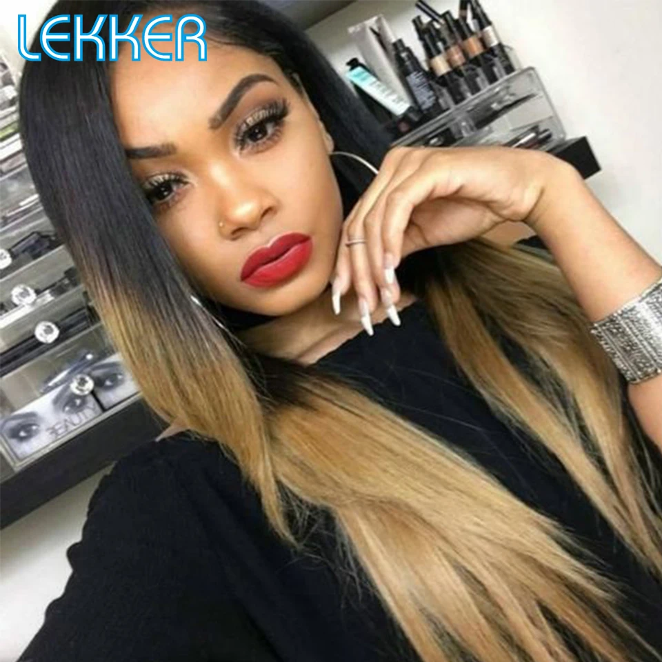 

Lekker Ombre Цветной Коричневый Длинный Прямой 4X4 Кружева Закрытие Парик Человеческих Волос для Женщин Бесклеевые Бразильские Волосы Реми 99j Кра...