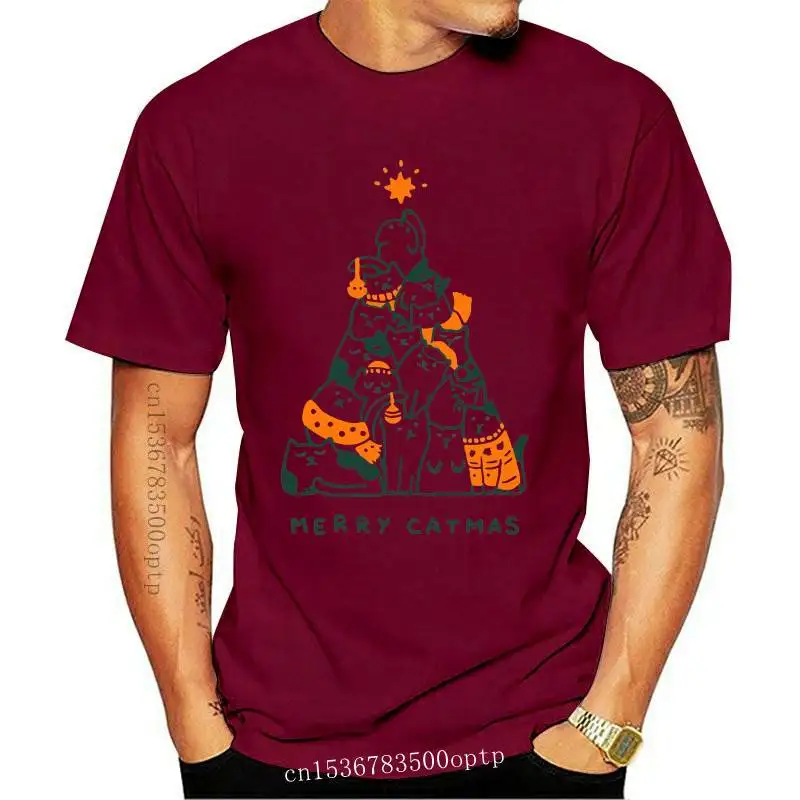 

New Merry Catmas Colored T-shirt Cute Cat Lover Christmas Holiday Gift Tshirt Outfit Funny Graphic Cotton Winter Tees Tops Drop