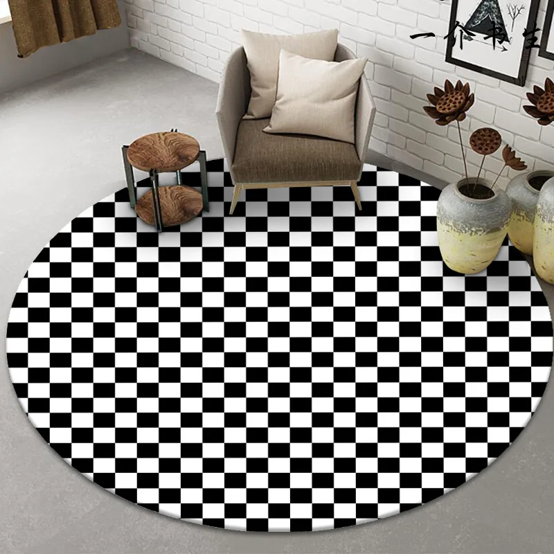 

Black and White Checkered Carpet Home Bedroom Carpet Living Room Coffee Table Mat Round Carpet Decoration Salon Home Carpet