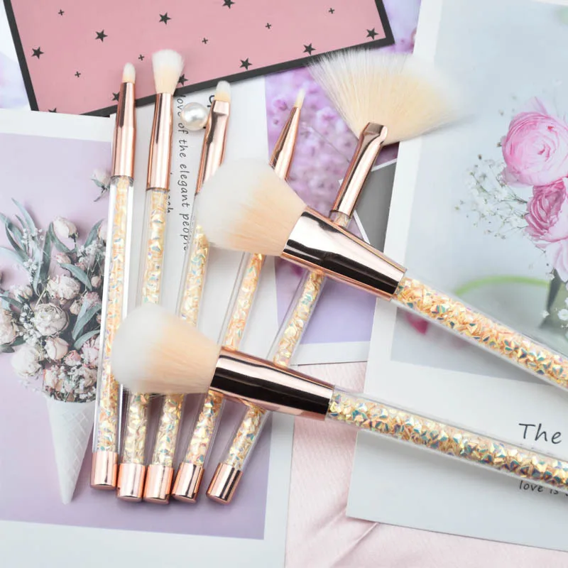 Горячие Продажа Новые 7 прозрачный кристалл ручка Наборы косметических кистей