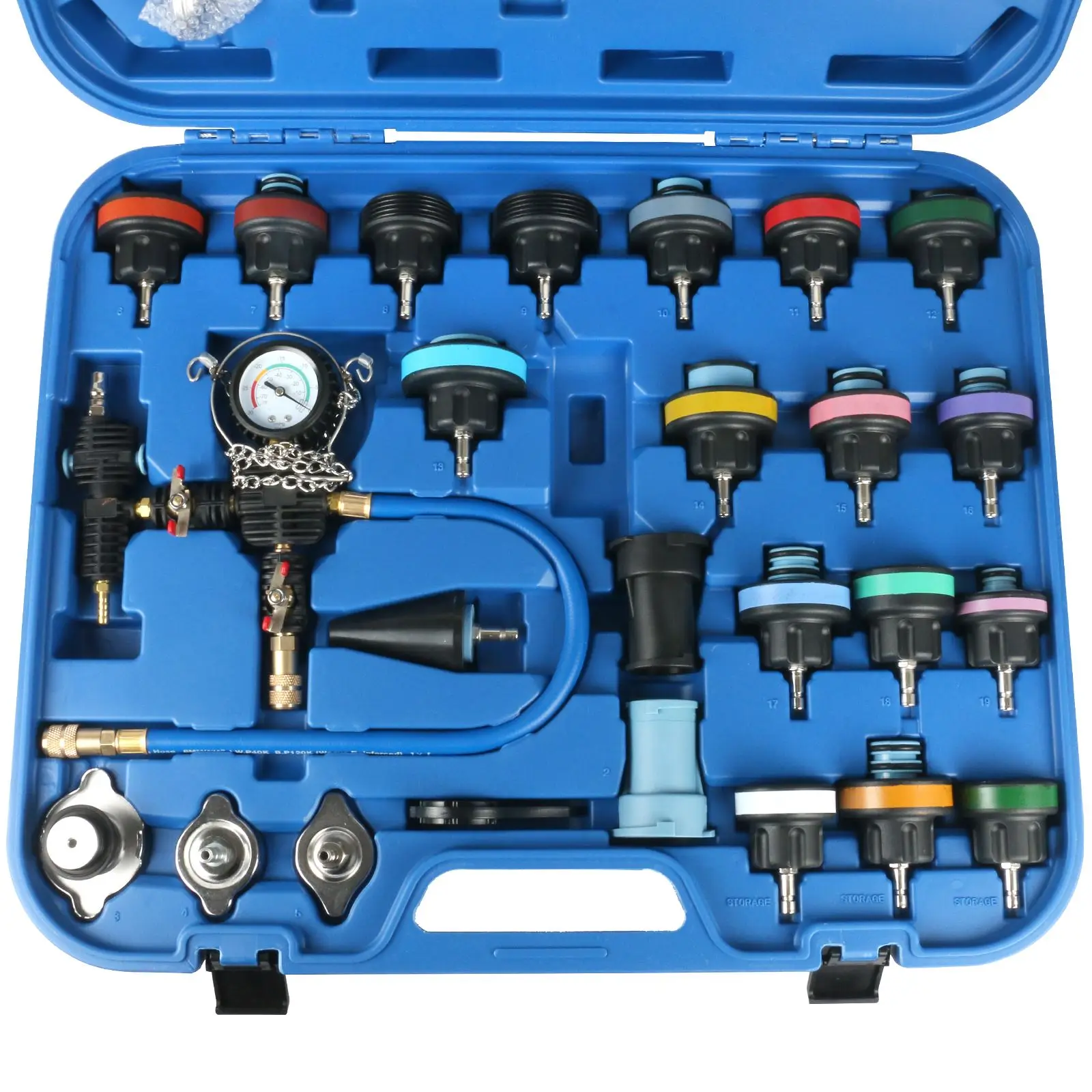 28-Piece Car Radiator Pressure Tester and Vacuum Cooling System Repair Tool Kit with Water Tank Leak Detection Detector image 5
