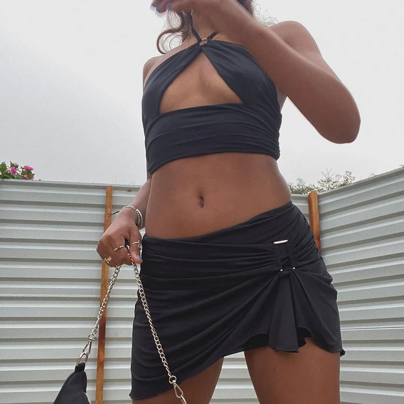 Женский короткий топ и мини-юбка Cryptographic сочетающийся комплект из двух предметов