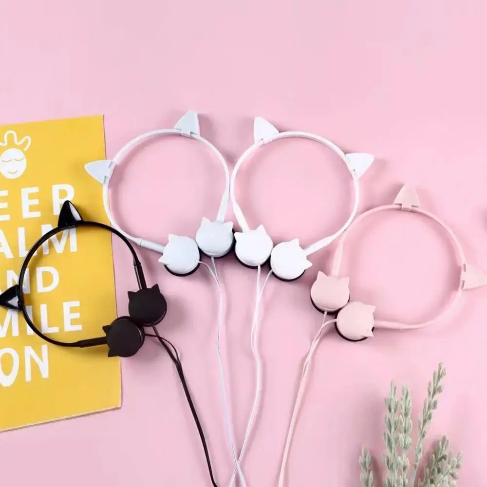 Проводные симпатичные наушники 3 5 мм в форме кошачьих ушей с микрофоном