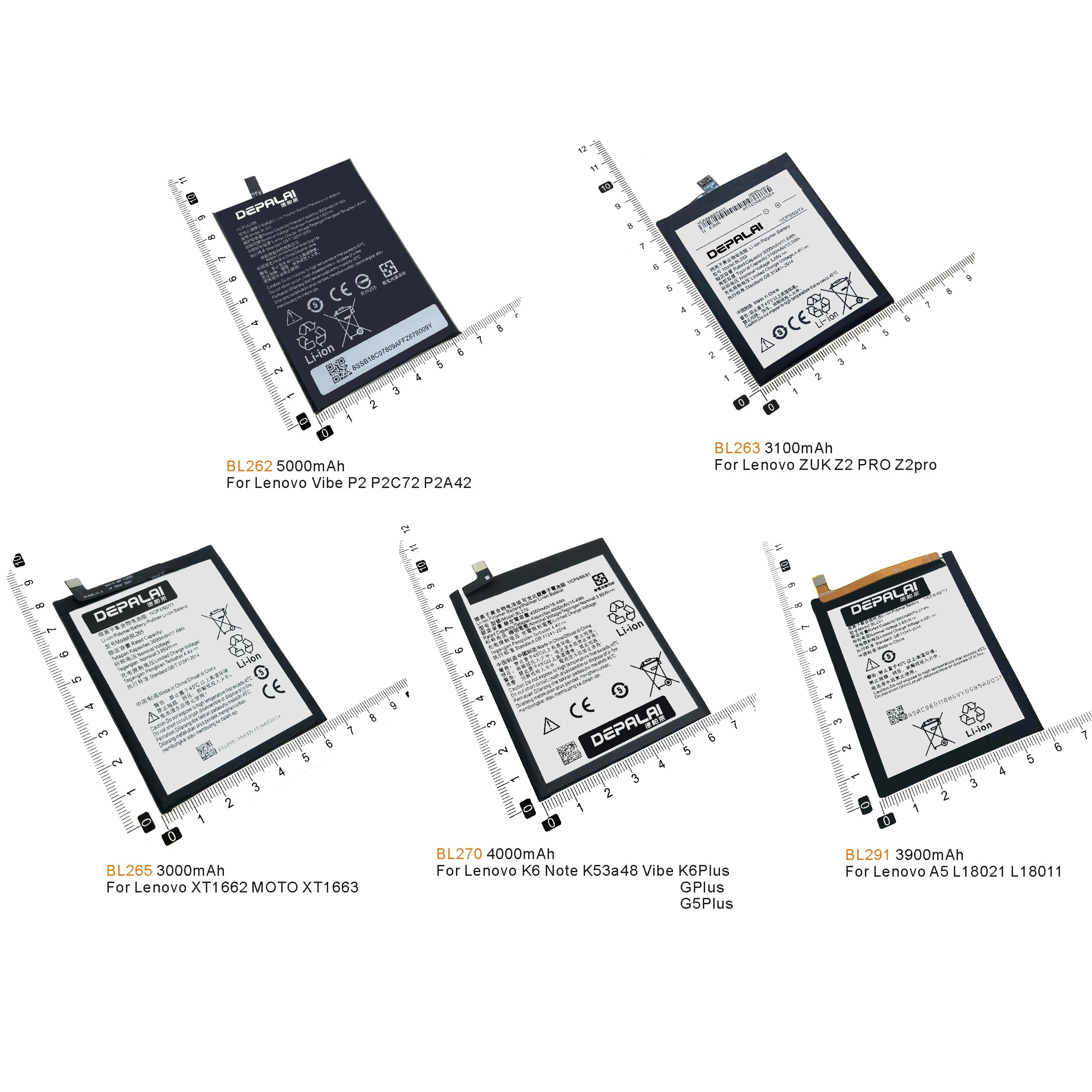 

BL262 BL263 BL265 BL270 BL291 battery For Lenovo VibeP2 P2a42 P2a40 P2c72 ZUK Z2 pro K6 G G5 Plus A5 L18011 XT1662 MOTO XT1663