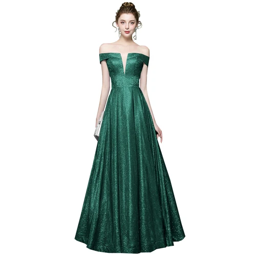 Robe De Soiree блестящее платье с v-образным вырезом длинное вечернее платье вечерние элегантные A Line блестящие Выпускные платья с поясом - Цвет: Зеленый