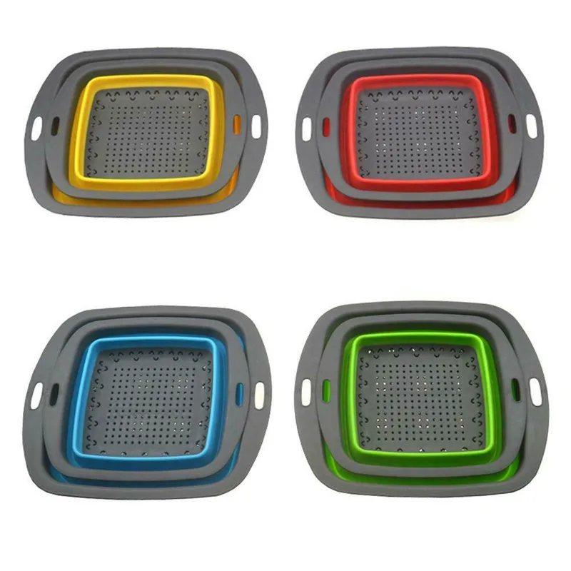 Square Shape Drain Basket Collapsible Colanders Foldable Silicone Kitchen Organizer Fruit Vegetable Baskets Folding Strainers | Дом и сад