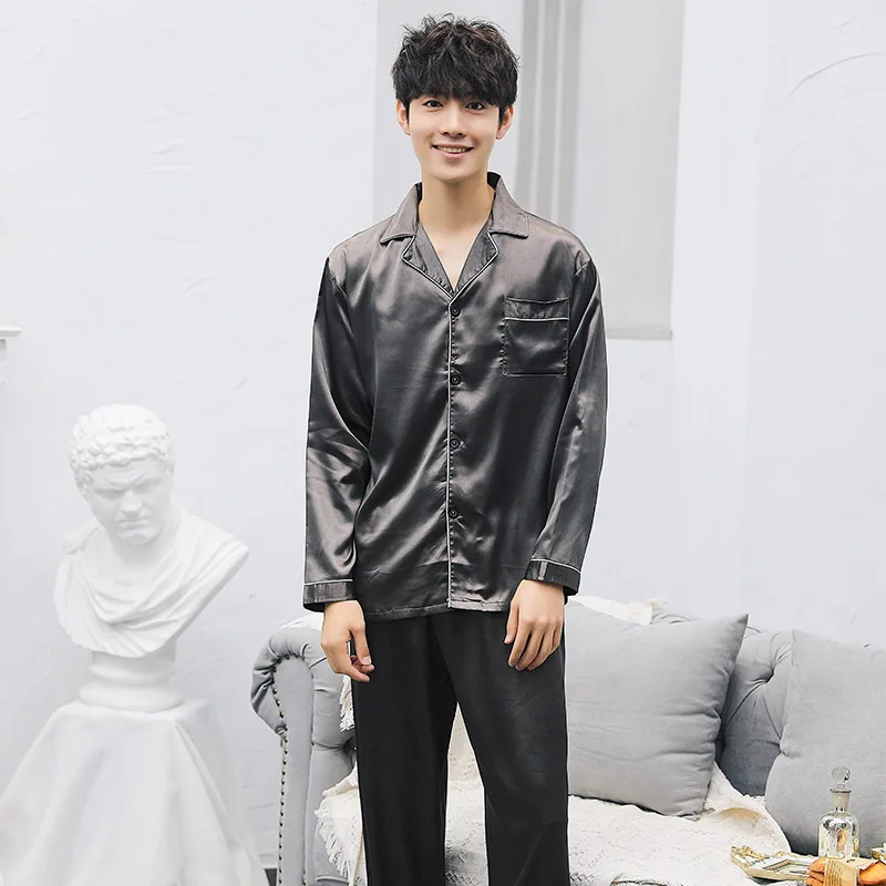 Sexy satin couple pajamas set Silk Pajamas For Women and men Lovers long sleeved autumn Pyjamas Sleepwear Sets Pijama Mujer