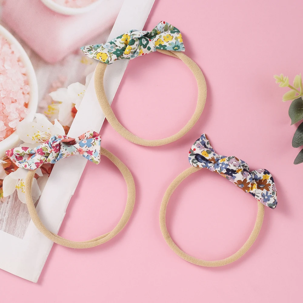 

36Pcs/lot 4 Colors Cotton Floral Bow With Nylon Headband Or Flat Back Girls Handmade Hot-sale Elastic Kids DIY Hair Accessories