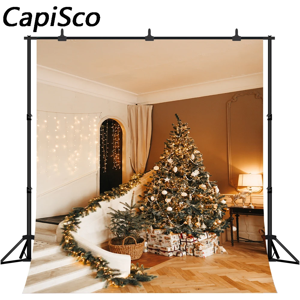 Виниловый фон для фотосъемки с изображением рождественской елки лестницы