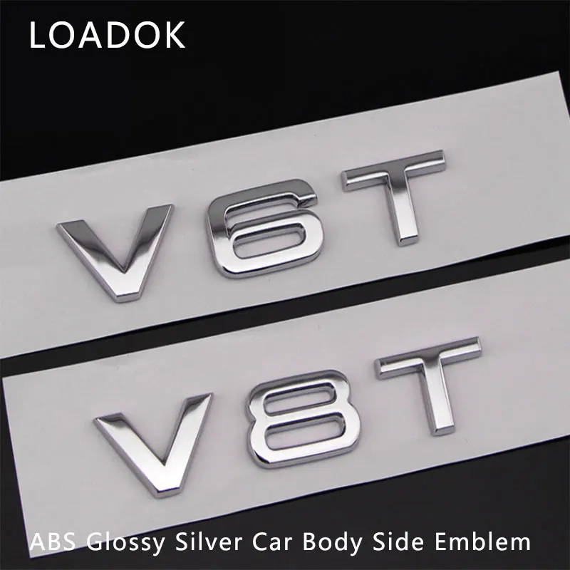 

Styling ABS Glossy Silver Car Side Body Emblem V6T V8T V10 Accessories for Audi A6 A7 A8 S4 S5 S6 S8 RS4 RS5 RS6 RS7 RS8 SQ5 SQ7
