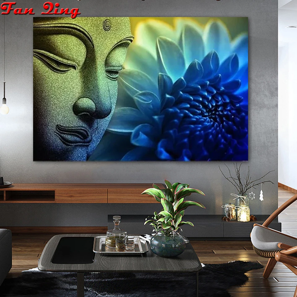 Полноразмерная Алмазная 5D картина голова Будды сделай сам 3D живопись круглая