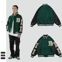 2021mens hip hop furry bone patchwork color block jackets men harajuku streetwear bomber jacket retro baseball coats unisex