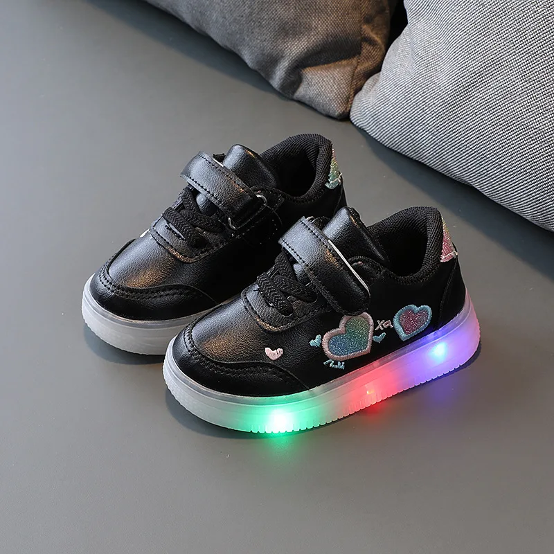 Fashion Beautiful Printing Girls Shoes Soft Sports Hook&Loop Kids Sneakers Infant Tennis LED Lighting Children Casual Shoes enlarge