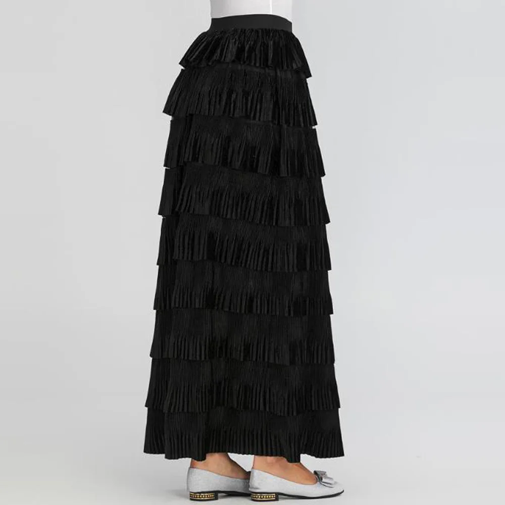 Зимняя длинная юбка с оборками Женская многослойная плиссированная высокой
