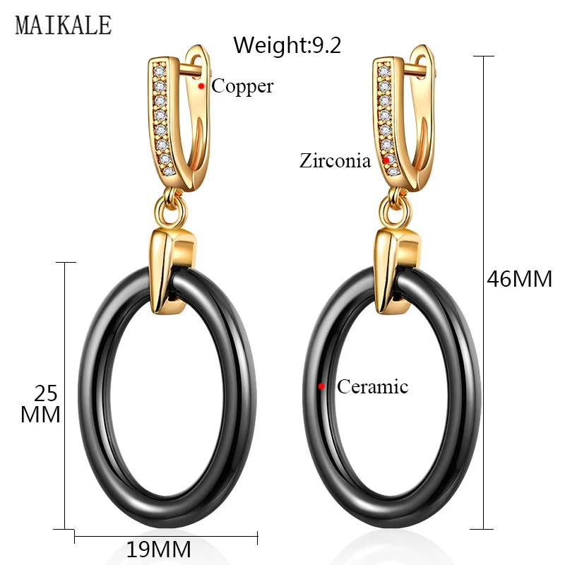 MAIKALE простые круглые черные керамические серьги с подвесками золотые и