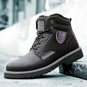 Мужские зимние ботинки, теплые плюшевые зимние ботинки, Водонепроницаемые кожаные мужские ботильоны, уличные Нескользящие мужские походные ботинки, черные кроссовки