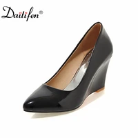 daitifen 2021 woman leather shoes wedges shoes for women spring high heel shoes decorations party dress shoes patent lea fashion