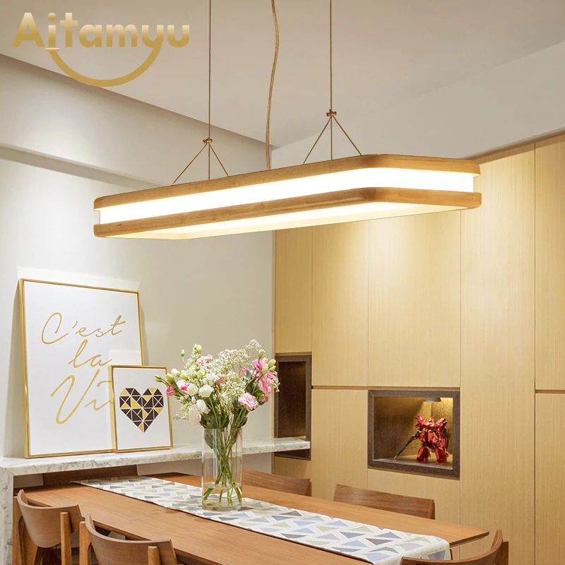 Деревянный регулируемый светодиодный подвесной светильник с деревянной рамкой