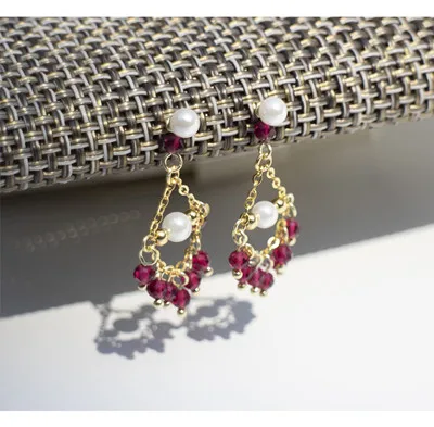 1 pair red Серьги из стерлингового серебра 925 пробы, Модные Винтажные изысканные высококачественные длинные серьги с французским жемчугом, милые женские серебряные серьги, ювелирные изделия - Окраска металла: 1 pair red