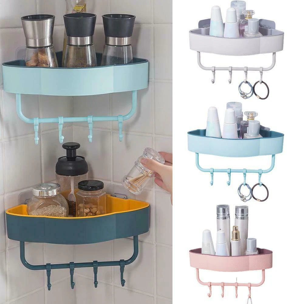 

Shower Caddy Shelf Bathroom Wall Basket Rack Storage Corner Holder Organizer with Hooks For Bathroom Powerful Hanger Housekeeper
