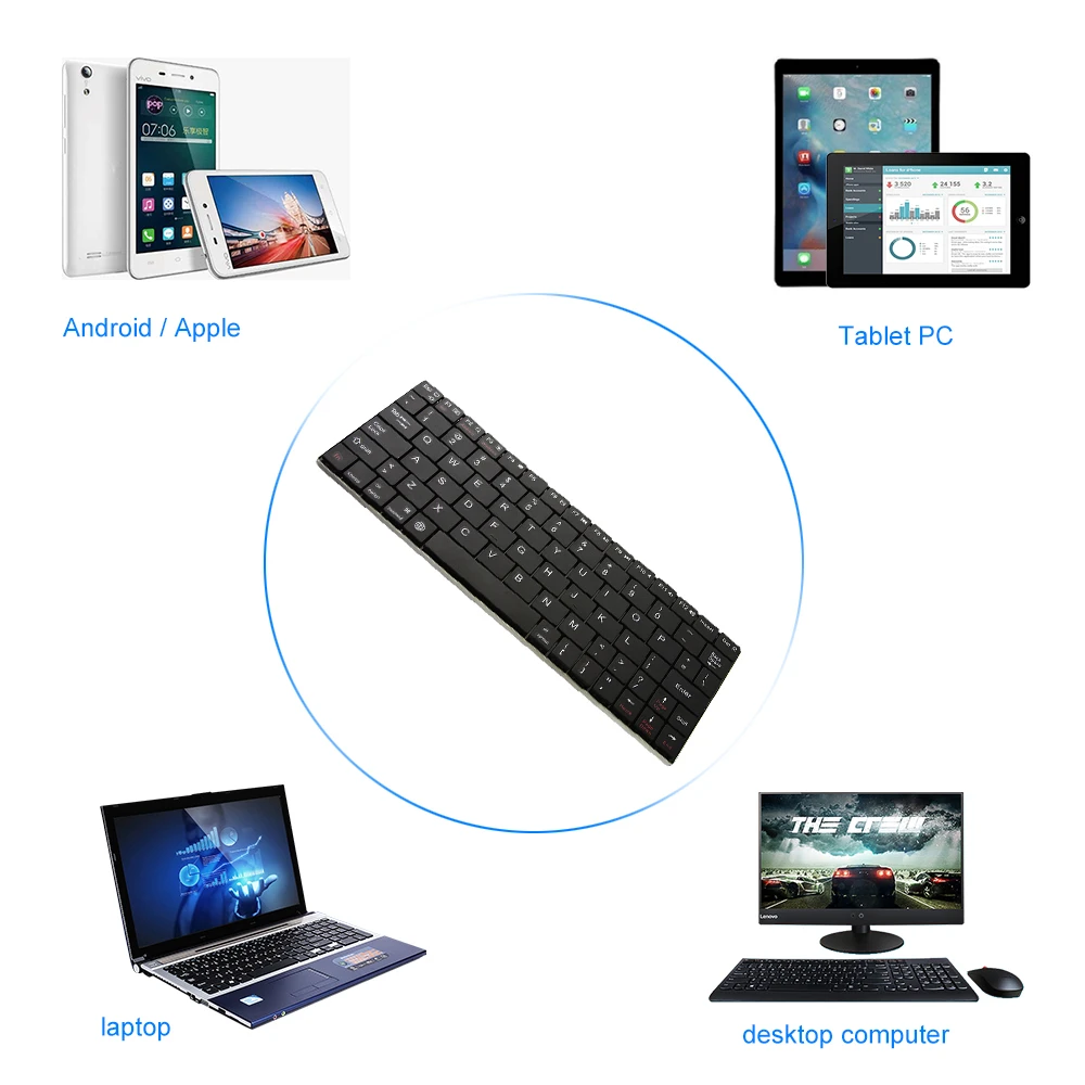CHYI Мини Беспроводная Bluetooth клавиатура ультра тонкая алюминиевая 80 клавиш