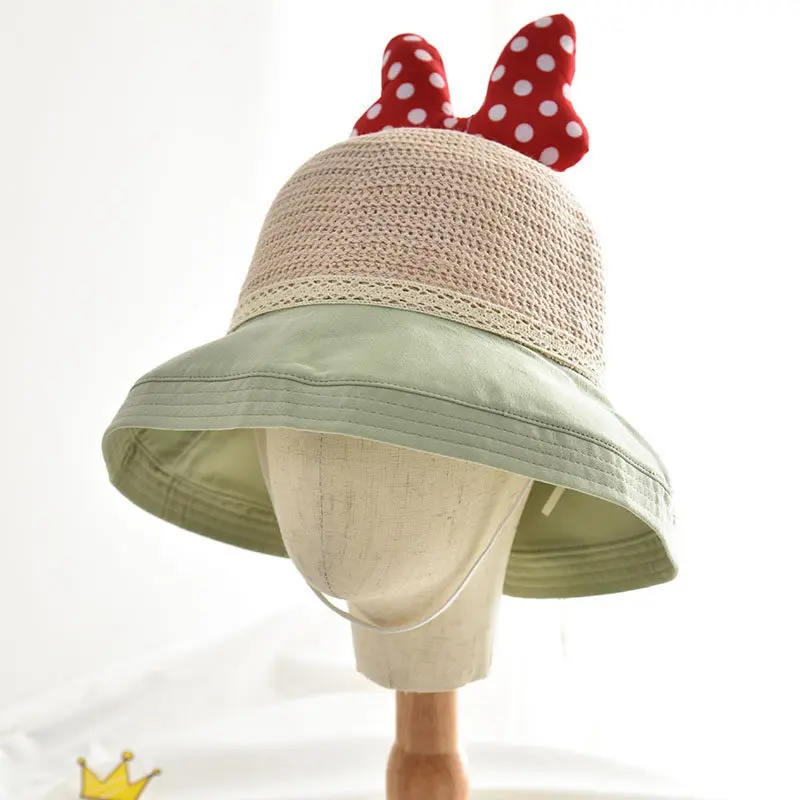 

W034 3-8 Year Big Bowknot Bucket Hat for Boys and Girls Sun Protection Sun Hat Children Summer Korean Caps Baby Girl Summer Cap