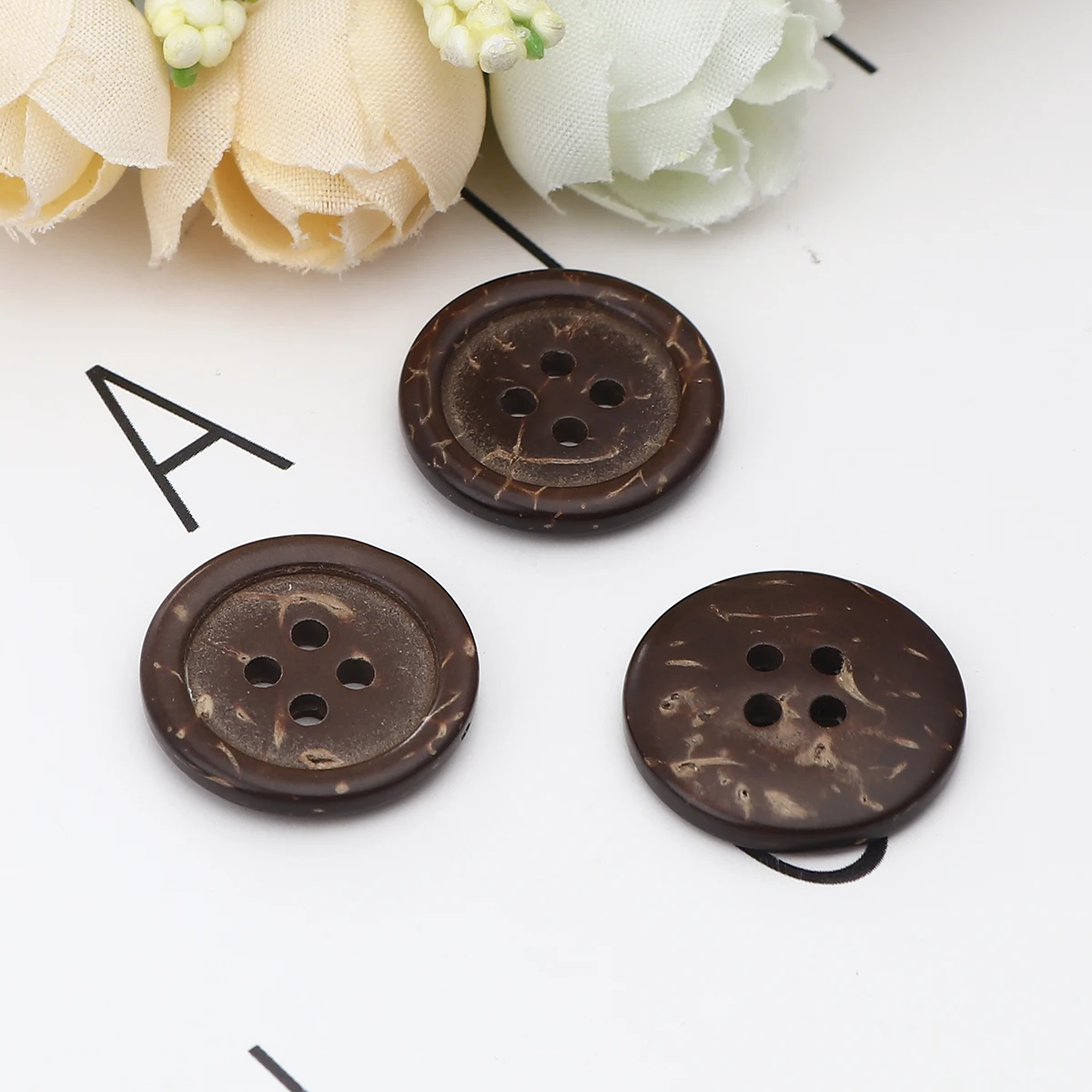 

Coconut Shell Sewing Buttons Scrapbooking 4 Holes Round Buttons Handwork Garment Clothing Crafts Accessories Dark Coffee 50 PCs