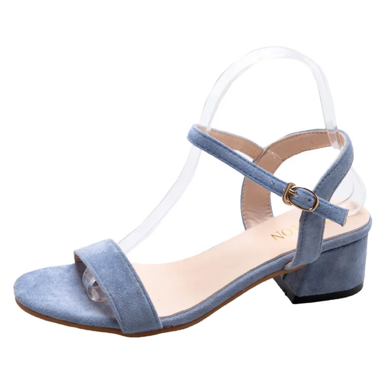 

2021 Mid-heel Women's Sandals 5 Cm Square Thick Heel High Heels Summer Open-toed Shoes Flip Flops Buckle Sandals Large Size