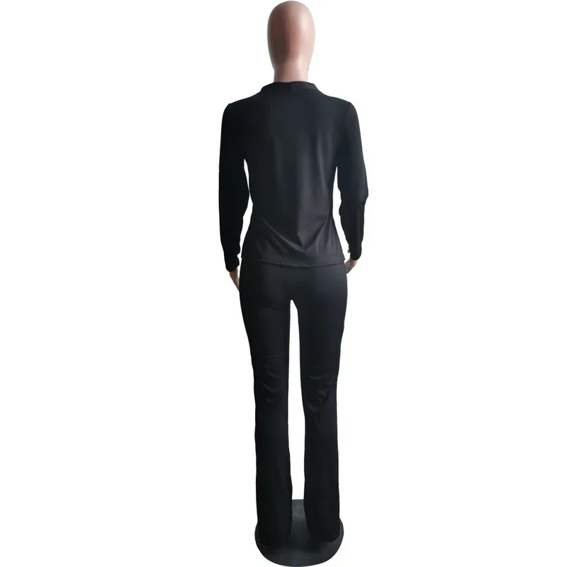 

Kalenmos Cardigan Button Straight Leg Two Piece Outfits for Women Color Single-breasted Loose Long-sleeved Top 2 Peice Sets