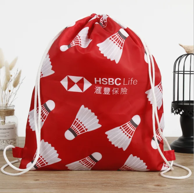 

The Fashion Customized Marathon Advertising badminton pattern Polyester Drawstring Bags Anniversary Gift Sport Storage Bag