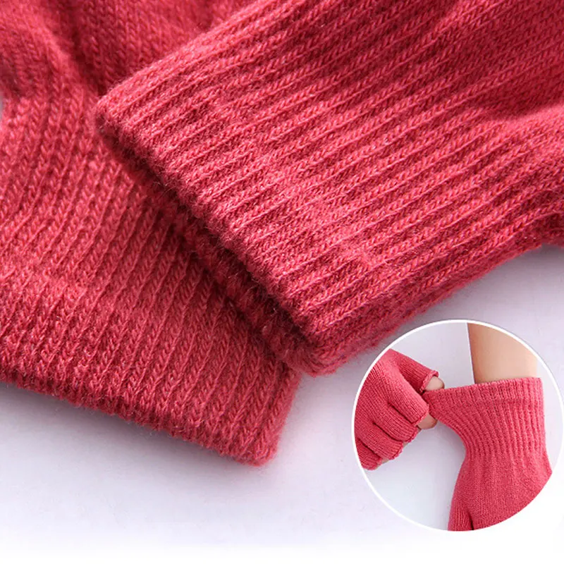

Half Finger Gloves Knitted Wrist Winter Warm 1 Pairs Unisex Gloves Solid Color Inside Plus Velvet Fingerless Gloves Cotton New