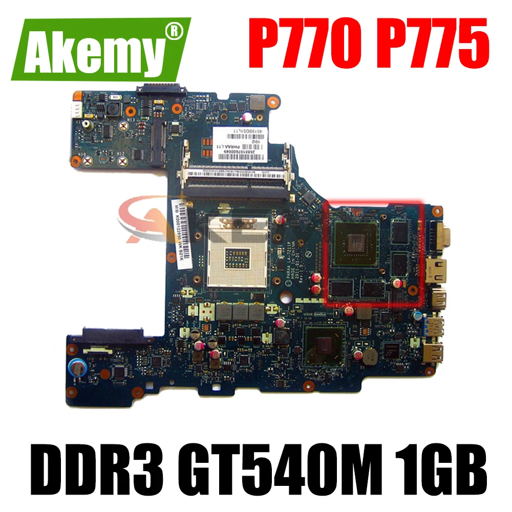 

Материнская плата AKEMY для Toshiba Satellite P770 P775, системная плата PHRAA LA-7211P K000122880, материнская плата HM65 DDR3 GT540M, 1 Гб